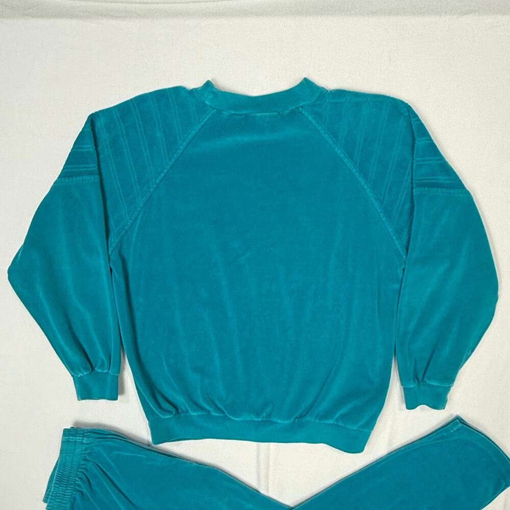 VTG Velour Tracksuit Set Teal Green Crown Fleur De Lis Embroidery Loungewear Med - Picture 4 of 11